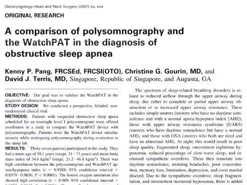 comparison of polysomnography and the watchpat in the diagnosis of obstructive sleep apnea